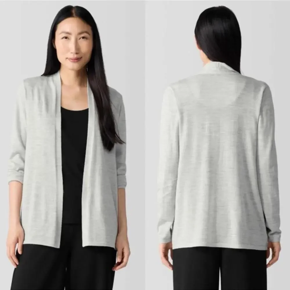 Eileen Fisher 100% Fine Merino Wool Open Front Cardigan Sweater Grey Women’s XL - Picture 13 of 13